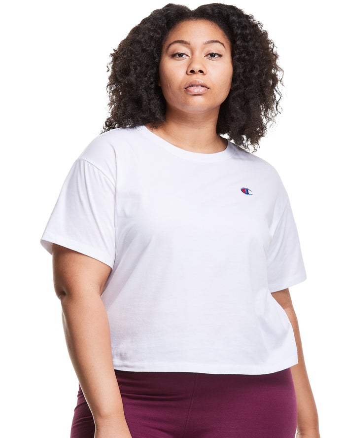 Champion Womens T-Shirt NZ - Plus Lightweight Cropped White ( 6824-LYZMH )